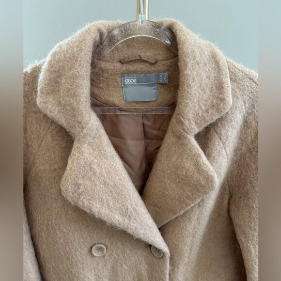 ASOS Wool Mohair Blend Camel Long Peacoat – Size 0 (Oversized Fit) - Picture 2 of 7